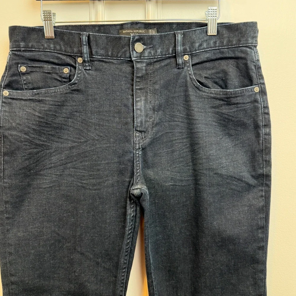 Banana Republic Slim Fit Mens Dark Wash Black Denim‎ Jeans 34x32 Stretch RN54023